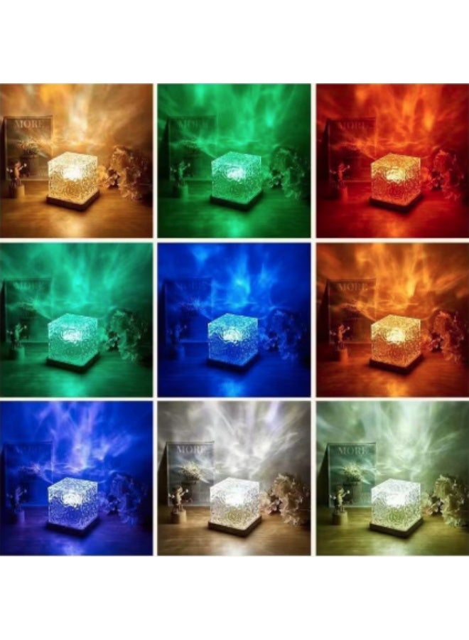 16 لون مربع المياه التموج ضوء الليل الإبداعي الجو ضوء جنب السرير غرفة النوم أورورا اللهب ديناميكي مصباح المكتب - Image 4